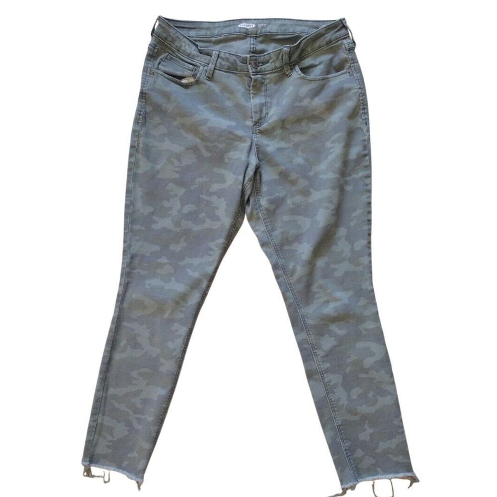 Old Navy Jeans Women 12 Green Camo Denim Rockstar Super Skinny Raw Hem 32x25